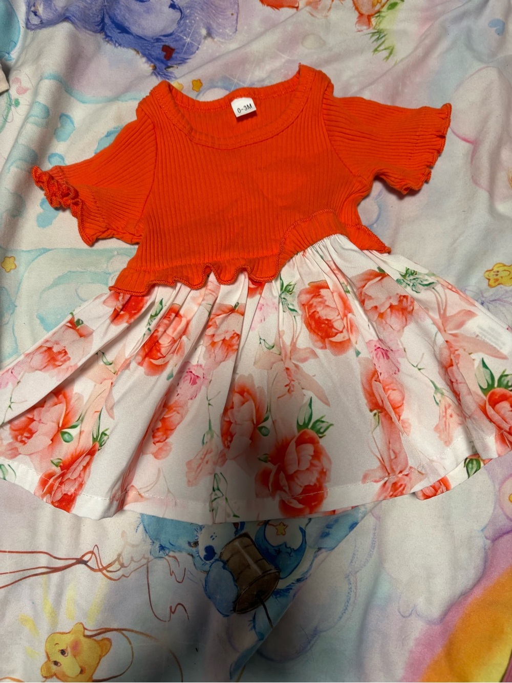 7/$30 Floral Orange Ribbed Bodice Dress